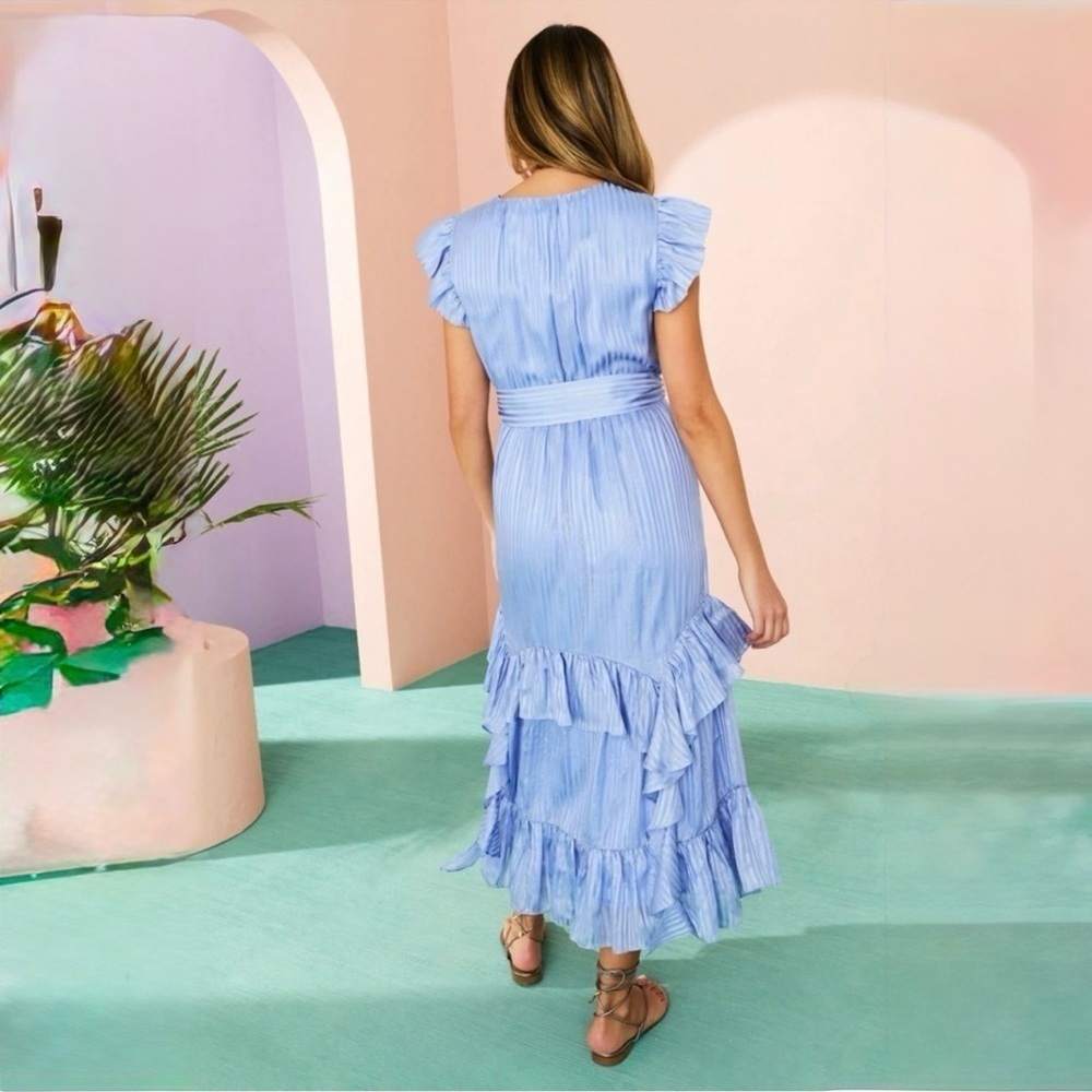 MARIE OLIVER Silk Uma Ruffle Midi Dress in Blue Jay Size M - Picture 5 of 13